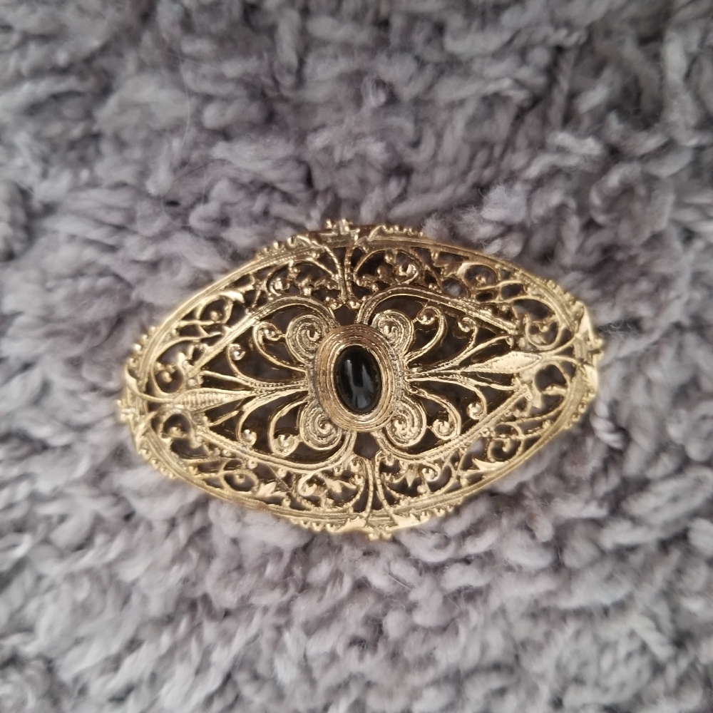 Vintage Gold Black Brooch